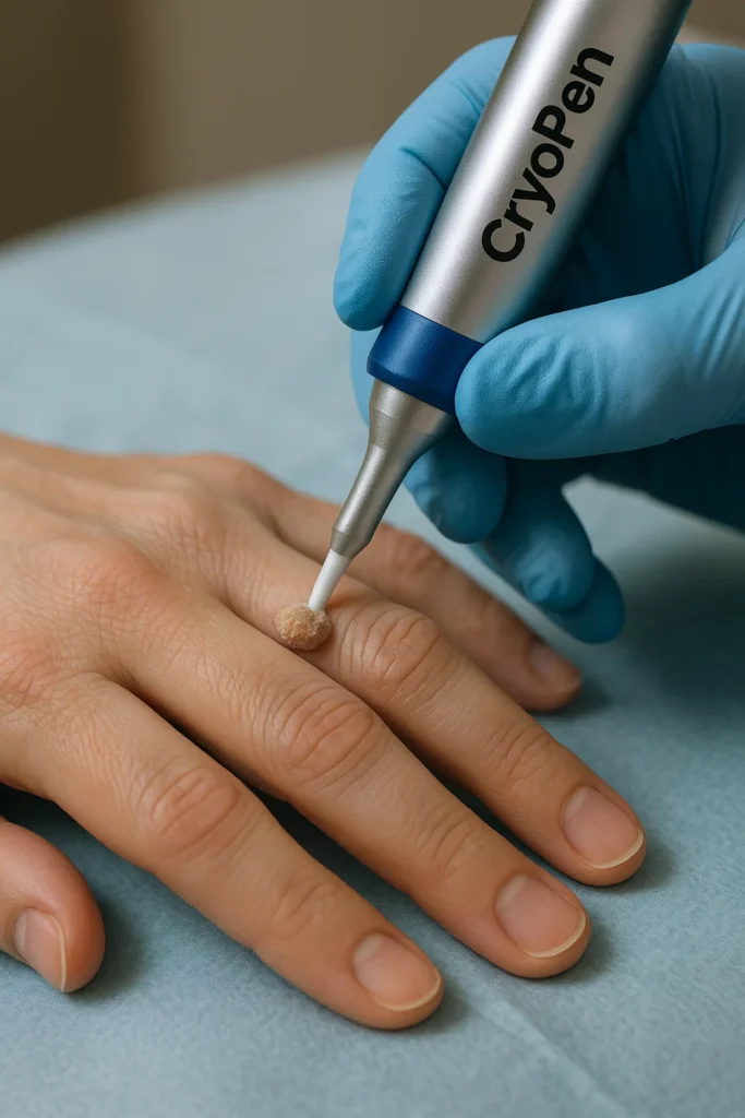 example of cryopen wart removal Canary Wharf treatment on a persons finger
