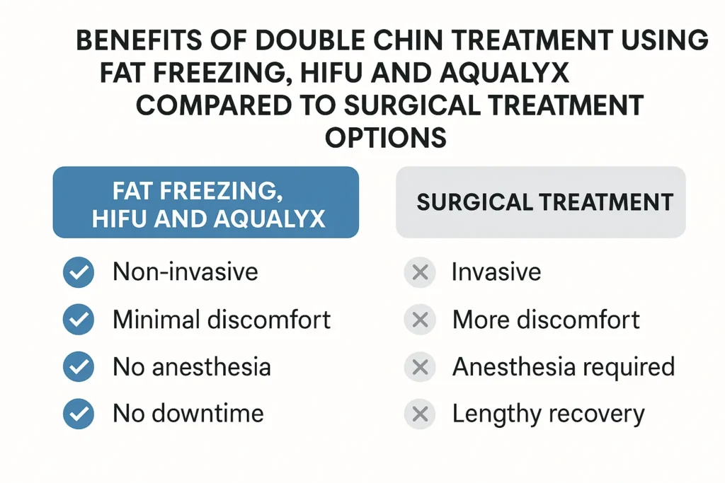 Graphic about the benefits of double chin treatment Canary Wharf - from LA LIPO