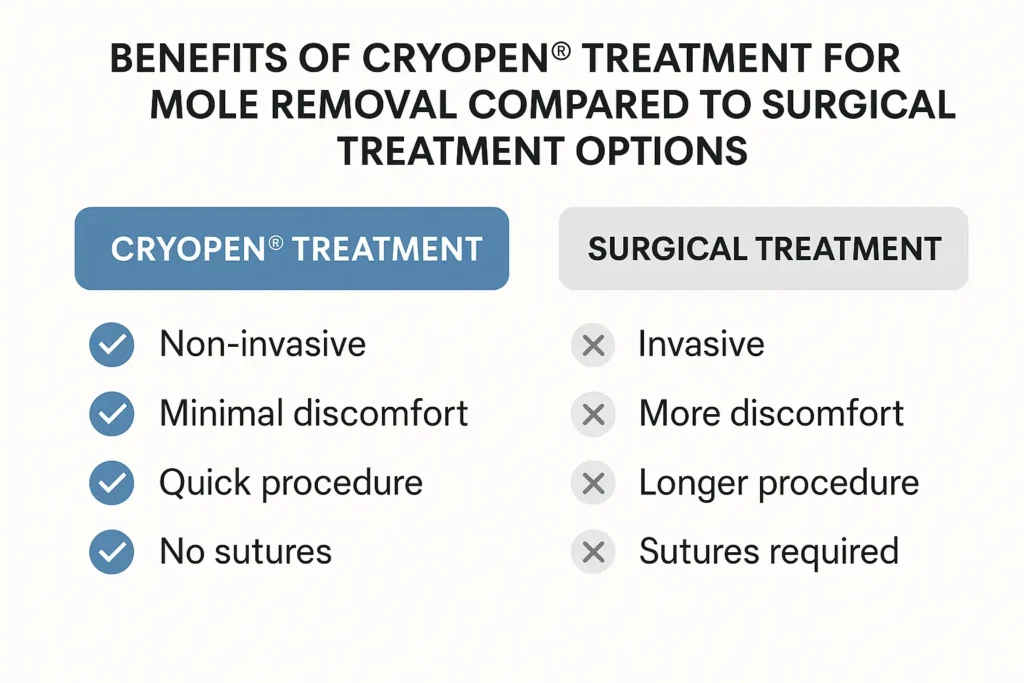 Table to show the benefits of getting moles removed Canary Wharf from LA LIPO