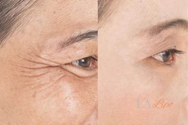 Before and after results of woman - HI-fu wrinkles reduction treatment Canary Wharf