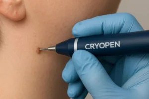 Person receiving skin tag removal Canary Wharf