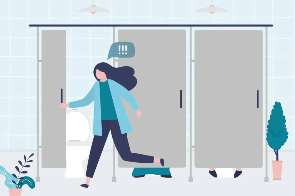 graphic of Urine incontinence Canary Wharf woman running to the toilet.