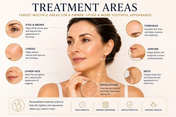 Areas of treatment for the ultimate lift tighten treatment Canary Wharf