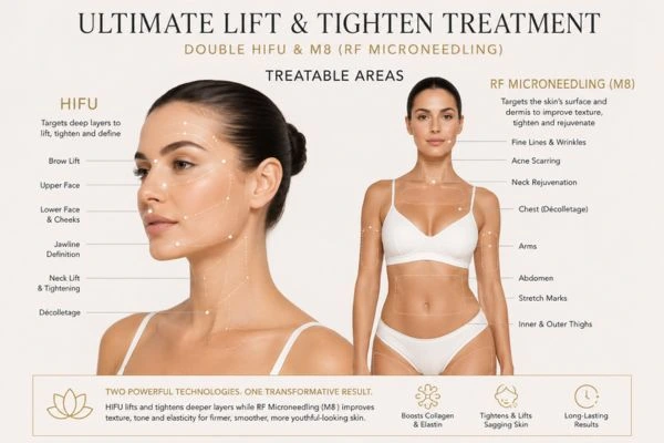 Areas of the body that can be treated - ultimate skin tighten treatment Canary Wharf
